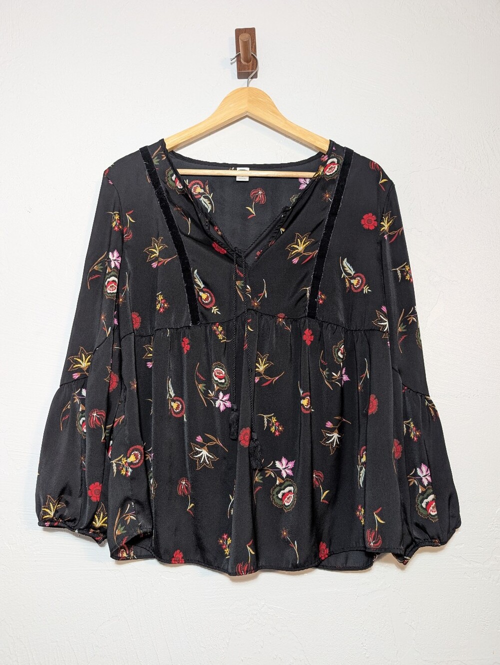 Midnight Floral Boho Flowy Dark Romantic Whimsigoth Witchy Casual Fall Blouse